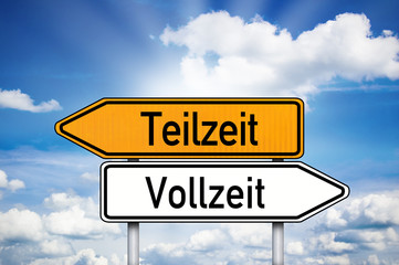 Fototapeta premium Wegweiser mit Teilzeit und Vollzeit