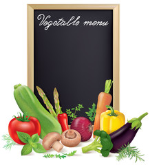 Vegetable menu board and vegetables