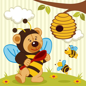 teddy bear dressed as a bee - vector illustration