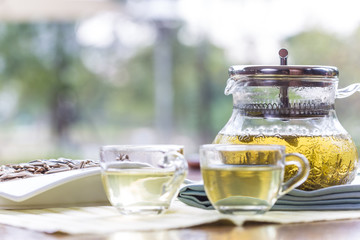 cup and teapot of green tea