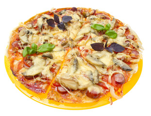 Tasty pizza isolated on the white background.