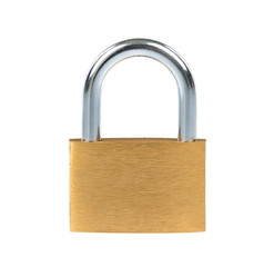 Metal padlock on white background