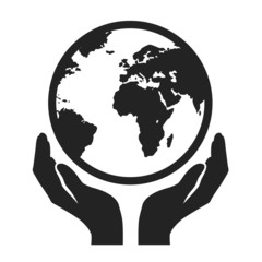 hands holding globe earth vector icon. save earth concept - obrazy, fototapety, plakaty