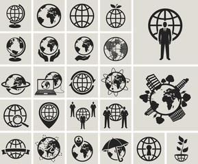 globe earth web icons set. vector illustration