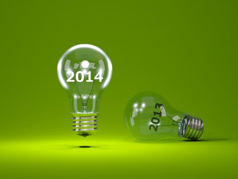 2014 New Year sign inside light bulbs