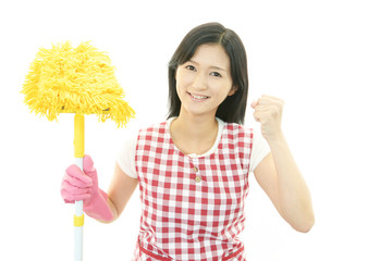 ガッツポーズの主婦