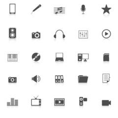 Media icons with reflect on white background