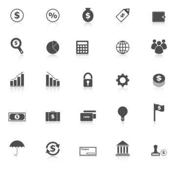 Finance icons with reflect on white background