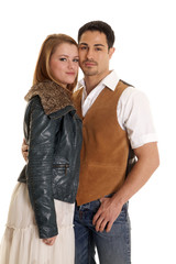 Couple jacket and vest heads together