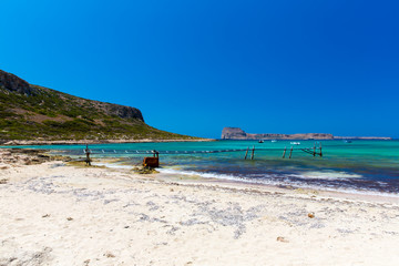 Fototapeta na wymiar Balos beach. View from Gramvousa Island, Crete in Greece.