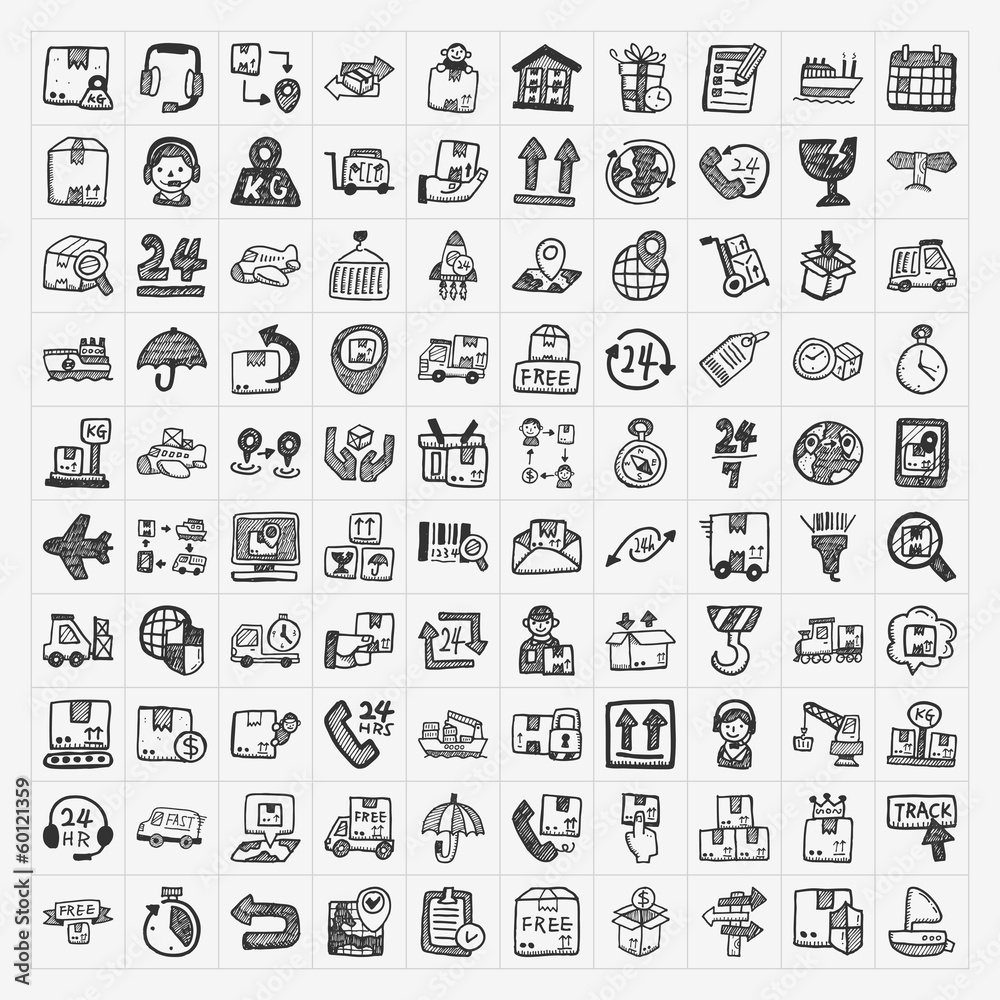 Wall mural doodle logistics icons set