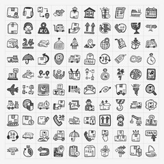 doodle logistics icons set - 60121359