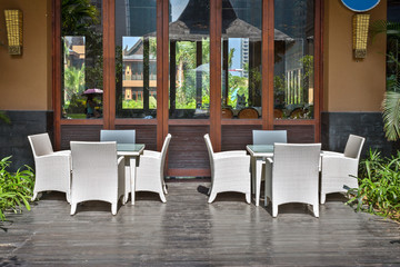 table and chairs at a cafe