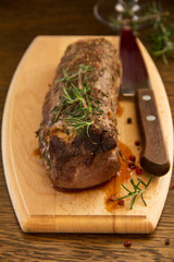 Weak roast roasting, with blood, with rosemary and sea salt.