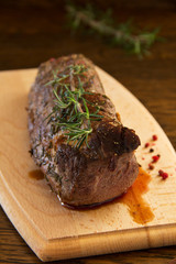 Weak roast roasting, with blood, with rosemary and sea salt.