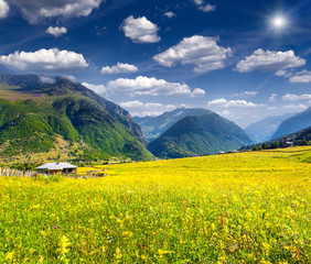 Beautiful view of alpine meadows in the Caucasus mountains