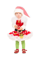 Girl in Santa's helper suit