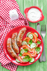 Sausages and salad