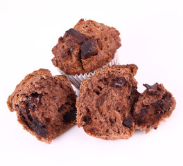 Chocolate muffins on a white background