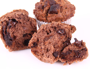 Chocolate muffins on a white background