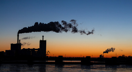 Factory working before sunrise