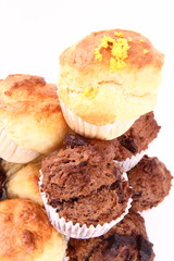 Chocolate muffins on a white background