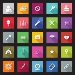 Set of flat design icons with long shadows.