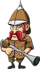 Cartoon big game hunter with pith helmet