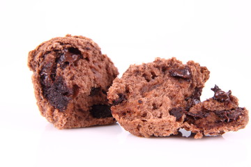 Chocolate muffin on a white background