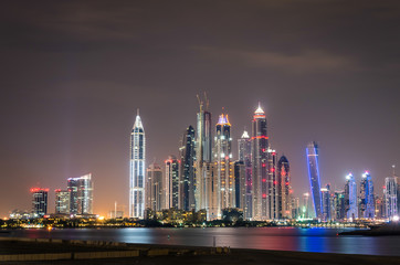 Dubai Marina skyline by night