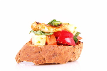 Sandwich with chicken, tomato, cheese and bell pepper