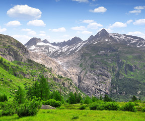 View of the Furkapass and Rhone glacier, Oberwald, Swiss