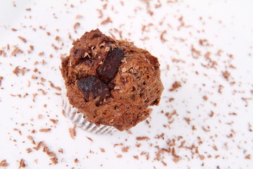 Chocolate muffin decorated with chocolate
