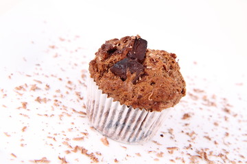 Chocolate muffin decorated with chocolate