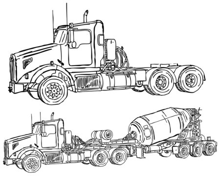 Cement Cement Mixing Truck Big Rig Line Drawing