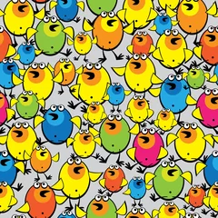 Fotobehang multicolored chickens on seamless pattern © aleksbond