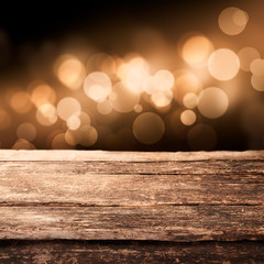 Wooden board with sparkling party lights