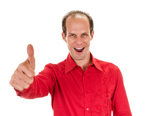 Fototapeta premium young man shows sign and symbol by hands on white background