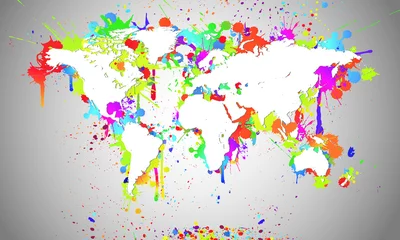 Poster Graffiti Worldmap White Splash - Weltkarte