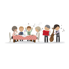 Business Peoples In The Restaurant With Musicians
