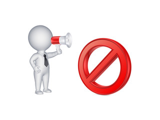 3d person with megaphone and symbol of ban.