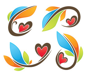 floral decorative frames and bright hearts