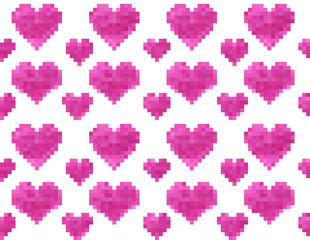 Pixel heart seamless pattern