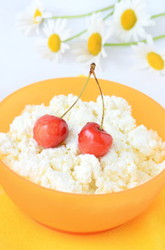 Fresh cottage cheese with cherry