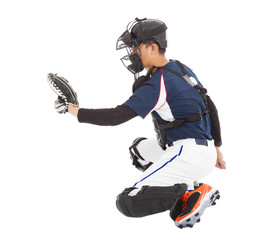 Baseball Player, Catcher,  kneeling gesture  to catching