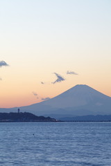 Mountain Fuji at sunset time from Sagami bay , Kamakura city