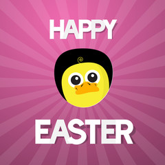 Happy Easter Abstract Pink Background with Funny Yellow Chicken