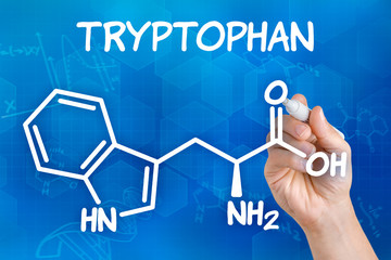 Hand zeichnet chemische Strukturformel von Tryptophan