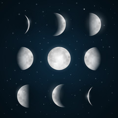 Moon Phases - Night Sky with Stars
