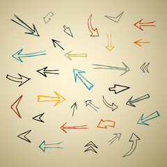 Vector Hand Drawn Arrows Set on Recycled Paper